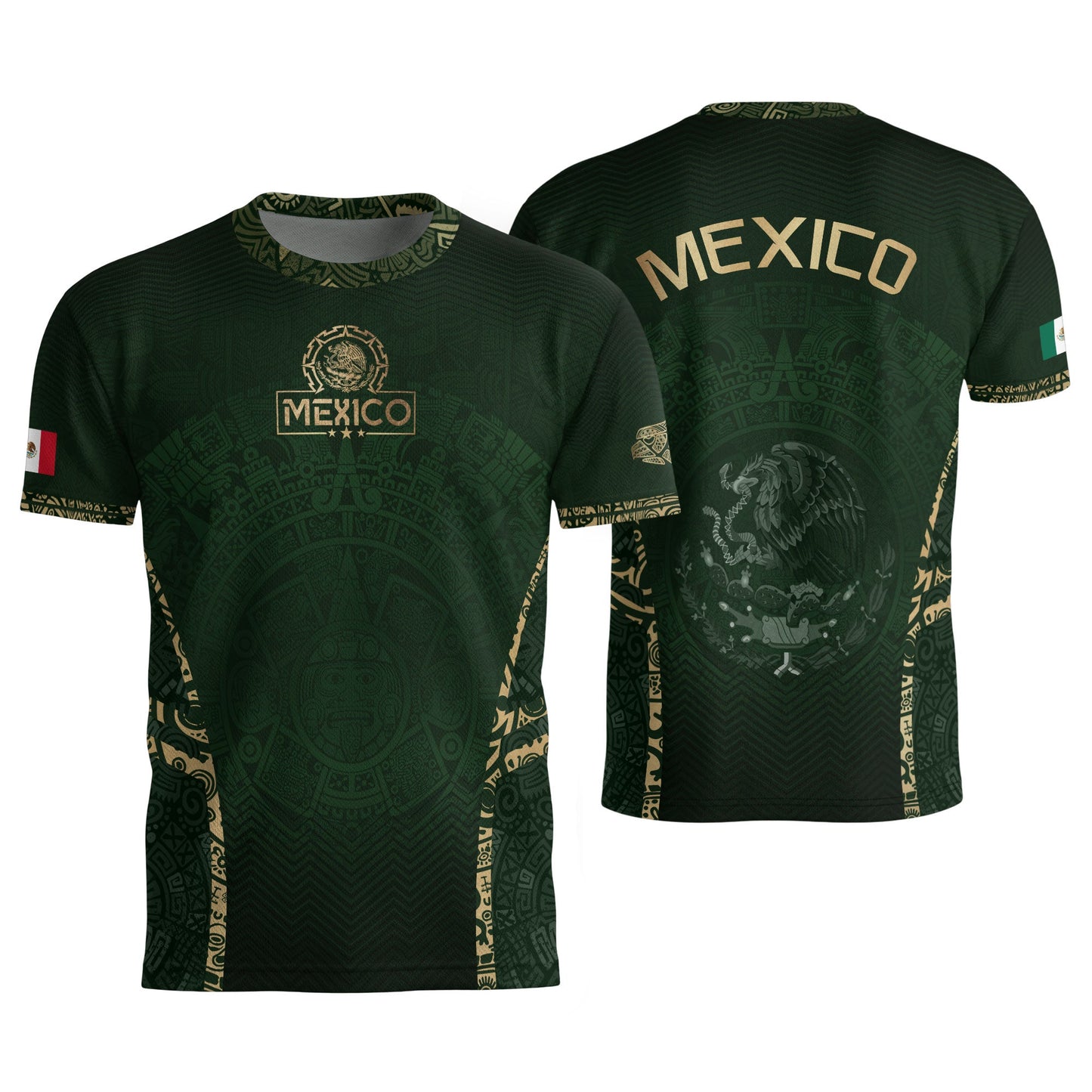 Mexico Soccer Jersey Aztec Sun Calendar Green Gold Football Shirt Men Women