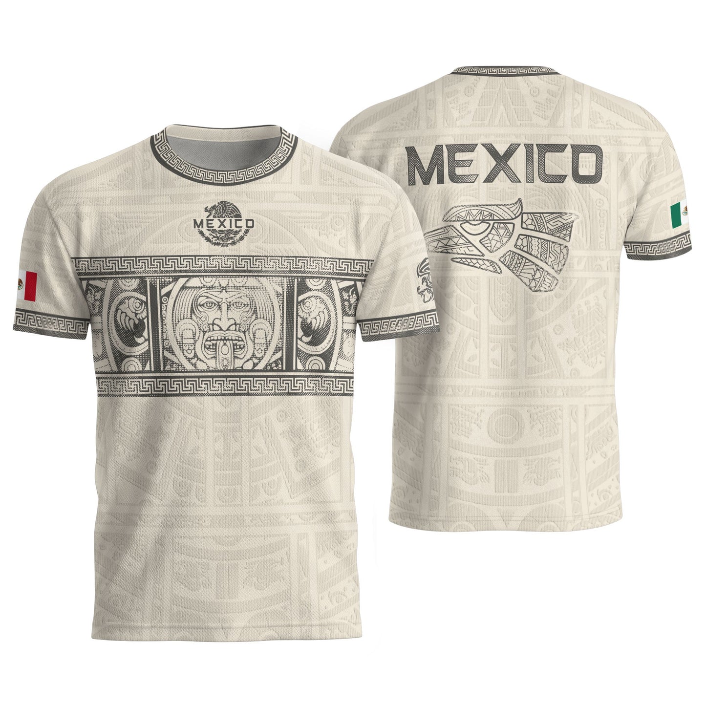Beige Mexico Soccer Jersey Aztec Heritage Trim Mexican Football Shirt Men Women