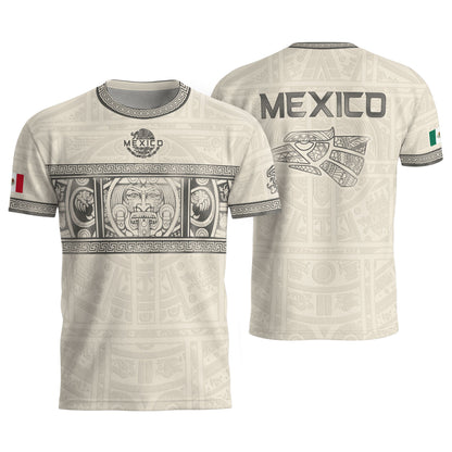 Beige Mexico Soccer Jersey Aztec Heritage Trim Mexican Football Shirt Men Women
