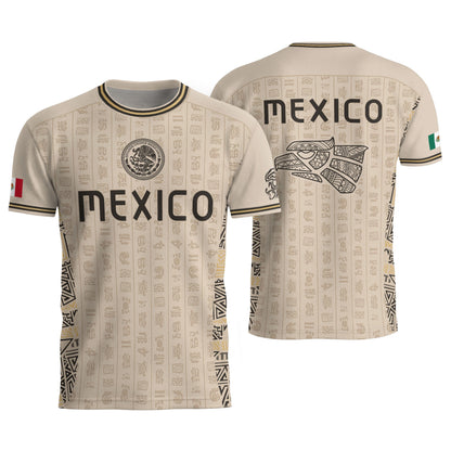 Beige Mexico Soccer Jersey Aztec Heritage Pattern Mexican Football Shirt Unisex