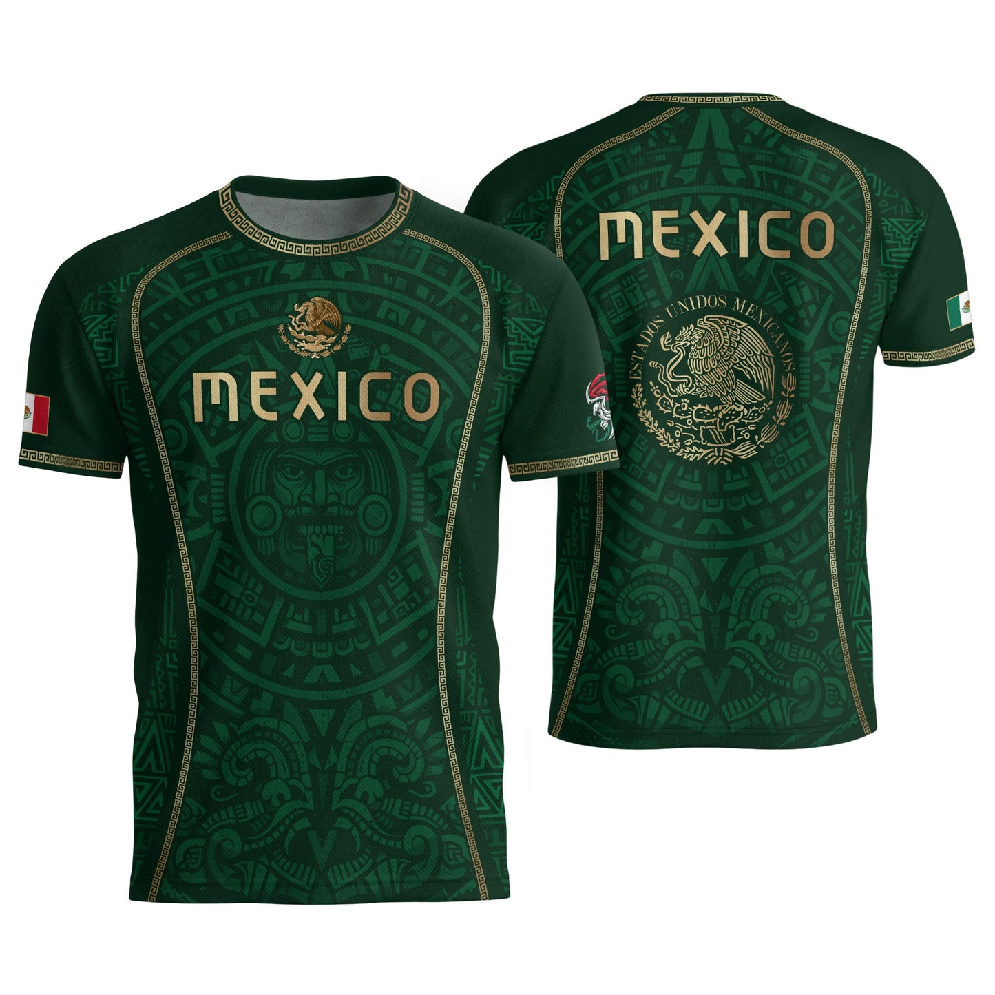Green Mexico Soccer Jersey Aztec Sun Calendar Mexican Football Shirt for Fans