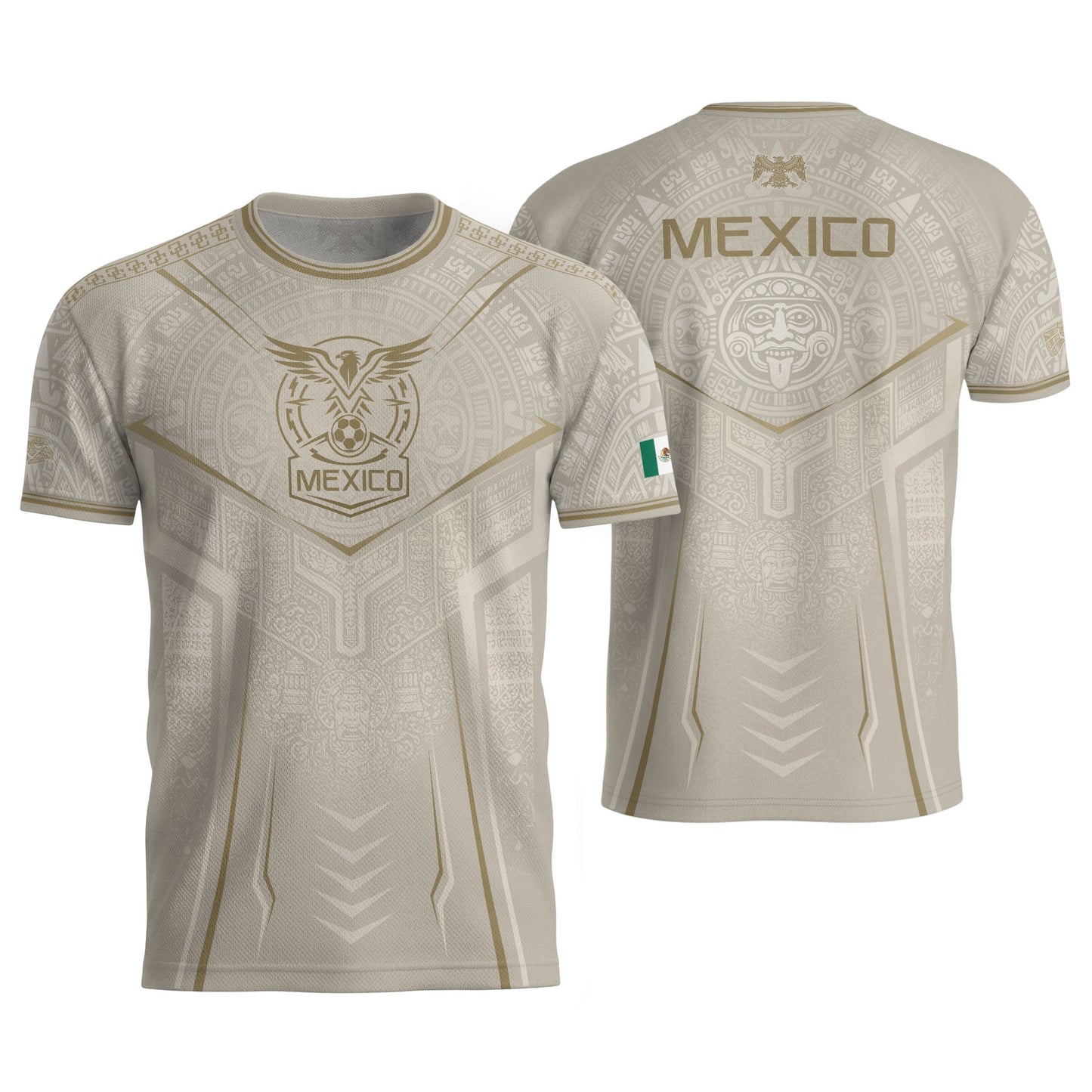 Mexico Soccer Jersey Aztec Eagle Heritage Football Men Shirt Mexico Fan Tee Beige