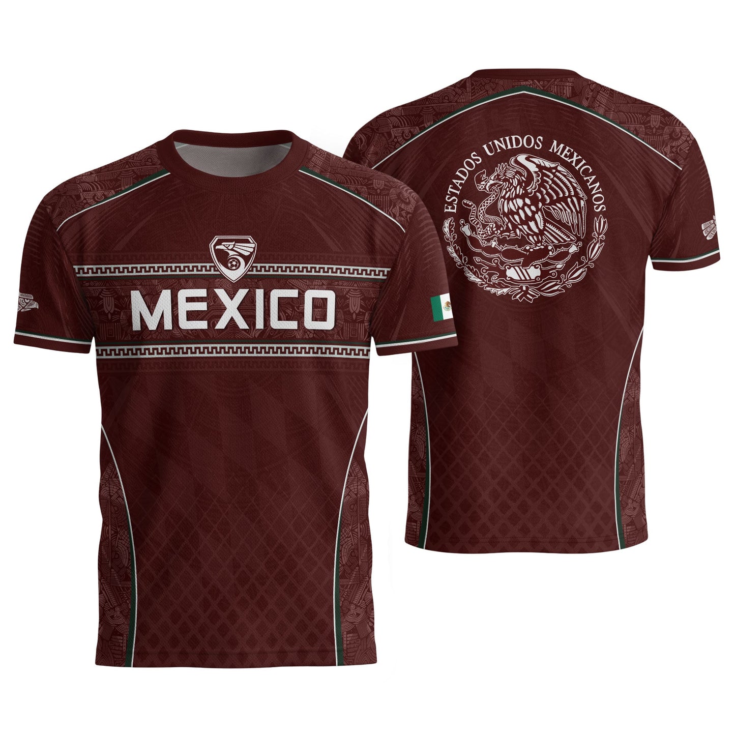 Maroon Mexico Soccer Jersey Aztec Coat of Arms Football Men Shirt Mexico Fan Tee
