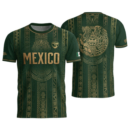 Mexico Soccer Jersey Men Green Gold Aztec Sun Stone Mexican Football Shirt