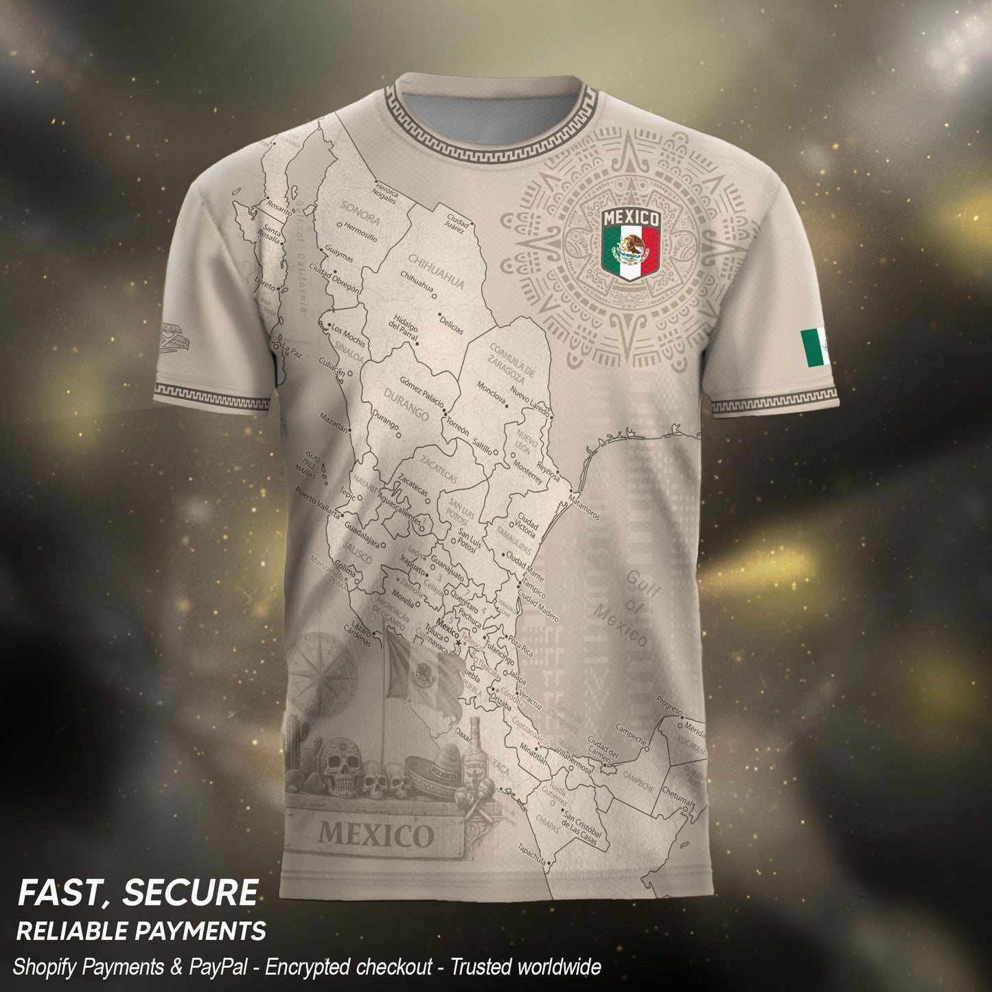 Mexico Heritage Beige Country Map Aztec Calendar Pride Graphic Soccer Jersey