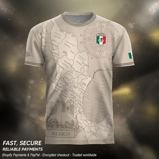 Mexico Heritage Beige Country Map Aztec Calendar Pride Graphic Soccer Jersey