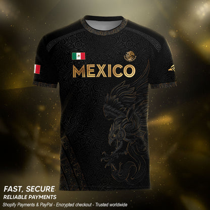 Mexico Heritage Black Gold Eagle Graphic Floral Pattern Pride Soccer Jersey
