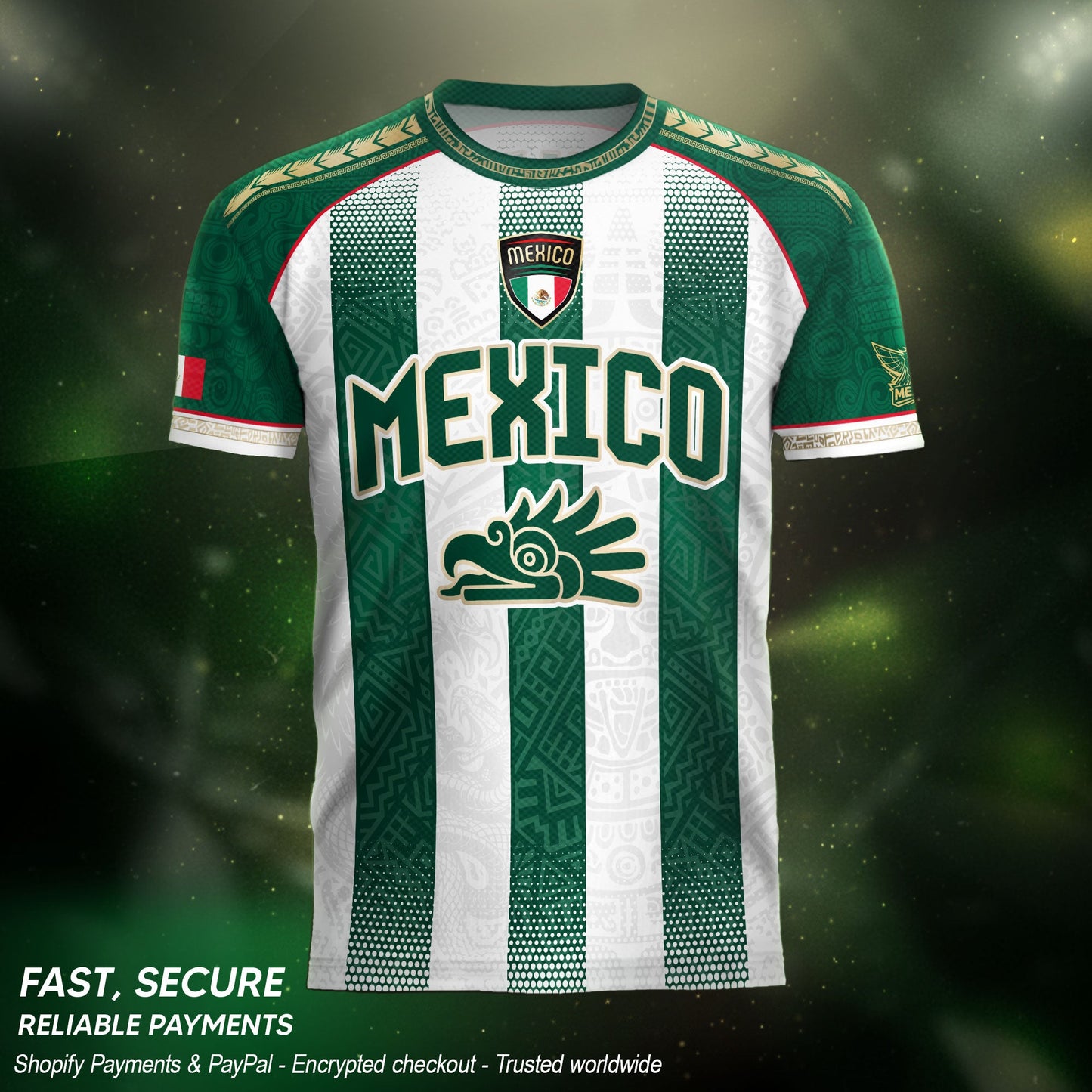 Mexico Soccer Green White Aztec Pattern Football Design Mexico Fan Heritage Style