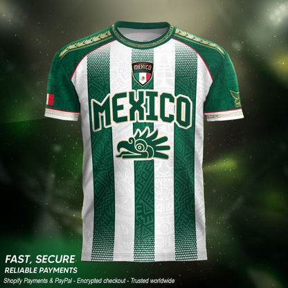 Mexico Soccer Green White Aztec Pattern Football Design Mexico Fan Heritage Style