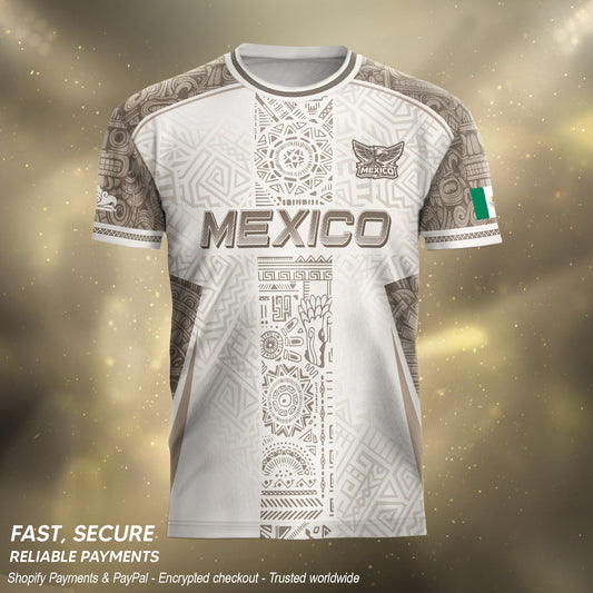Mexico White Aztec Heritage Pattern Soccer Jersey Mexican Culture Design