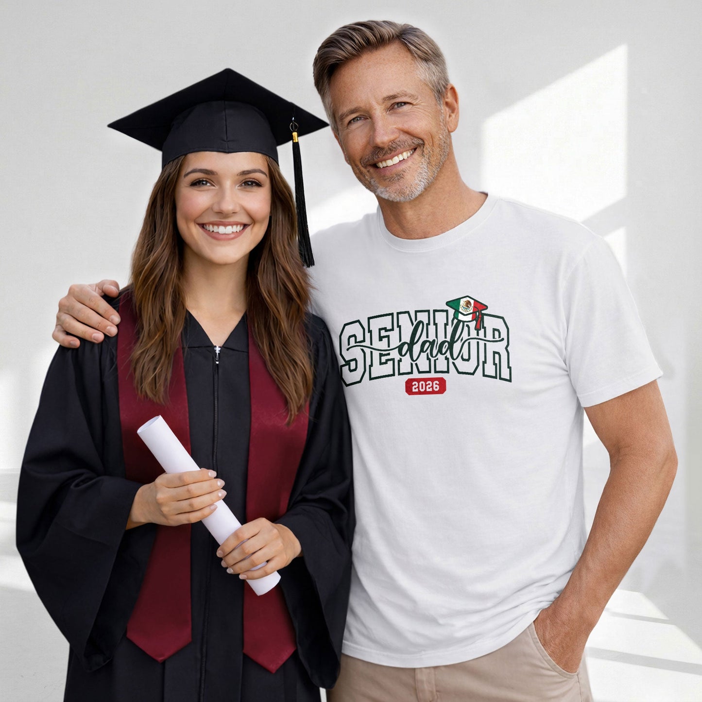 Senior Family 2026 T-Shirt White with Mexico Flag Graduation Cap - Class of 2026 Tee