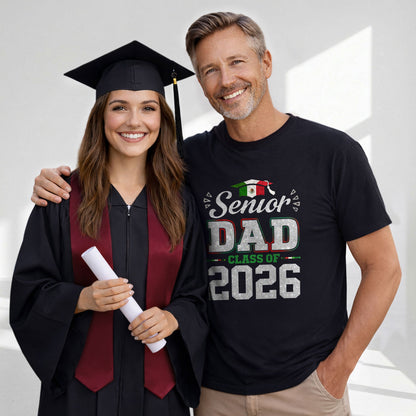 Senior Family 2026 Mexico Flag Varsity Shirt - Proud Mexican Silver Glitter Graduation Tee..