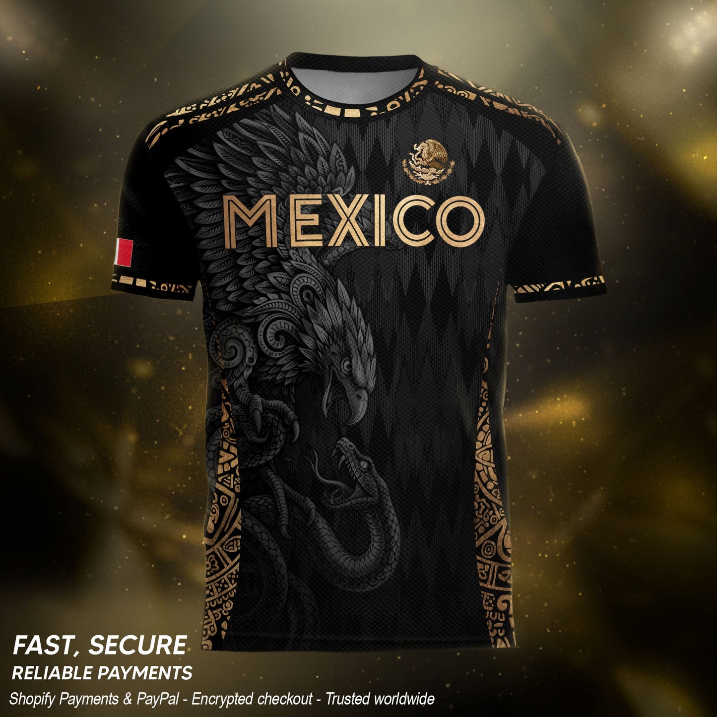 Mexico Soccer Jersey Black Gold Eagle Aztec Football Shirt Men Fan Edition