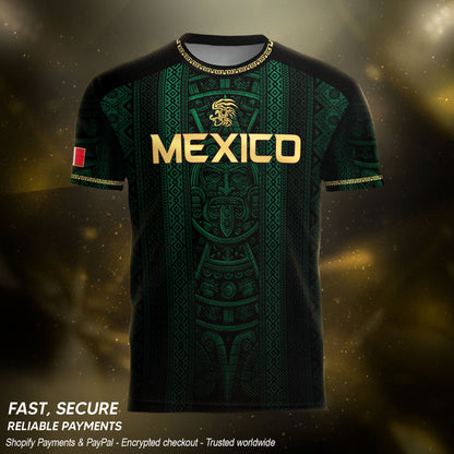 Mexico Soccer Jersey Men Green Aztec Pattern Football Shirt Fan Wear