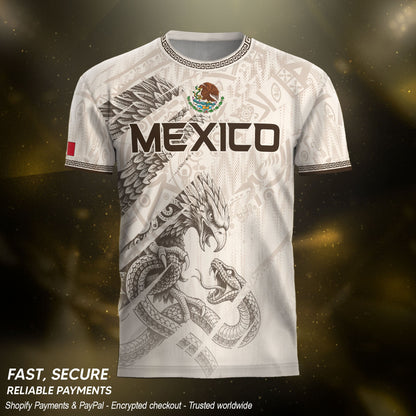 Mexico Soccer Jersey White Aztec Eagle & Snake - Premium National Team Football Shirt