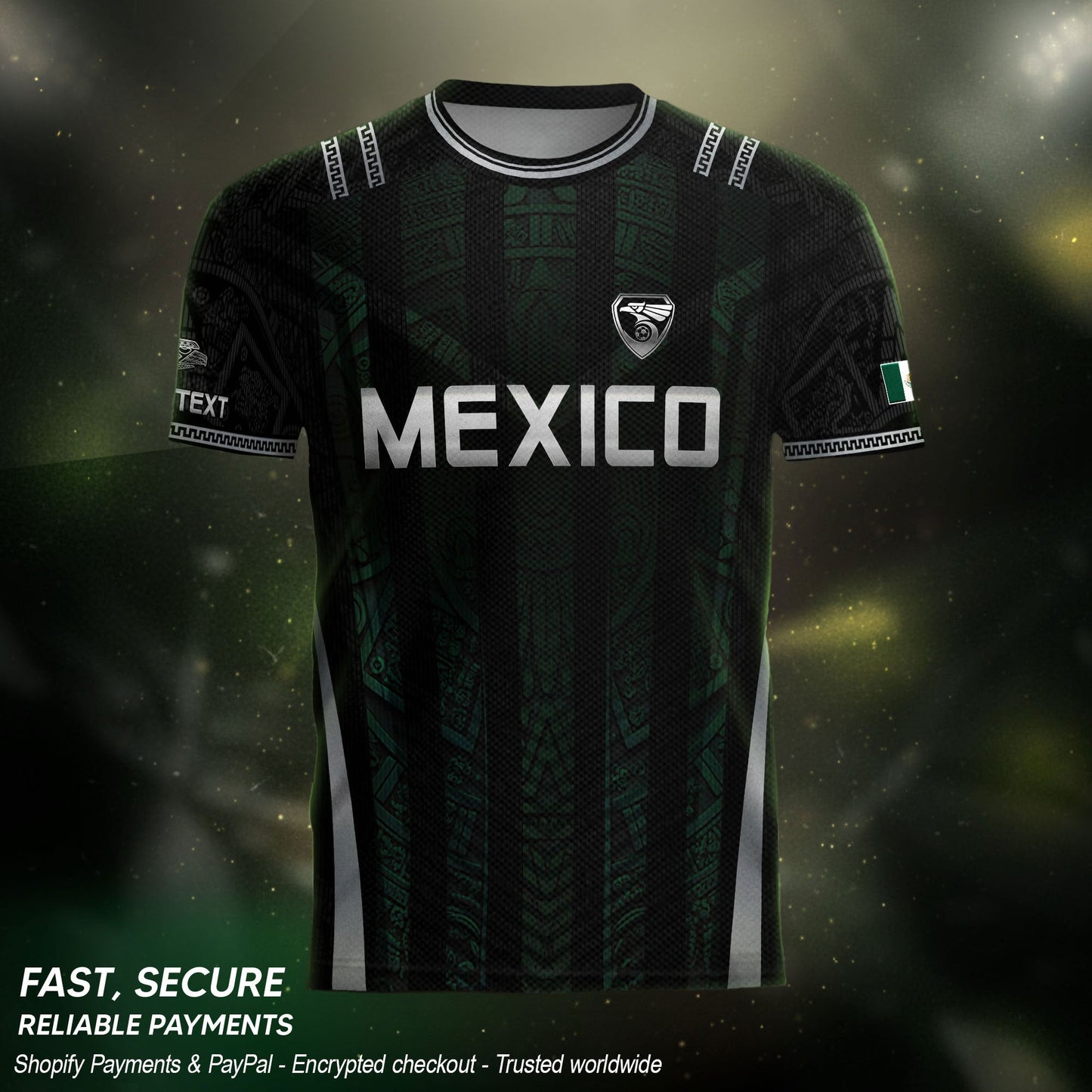 Black Mexico Soccer Jersey Custom Name Number Aztec Warrior Spirit Football Shirt