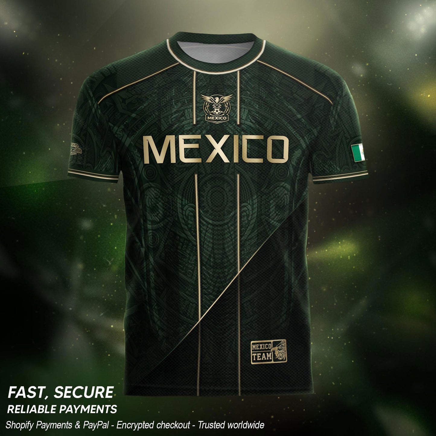 Mexico Soccer Jersey Dark Green Gold Football Shirt Aztec Fan Men Edition Apparel