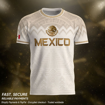 Men's Black Mexico Aztec Calendar Graphic T-Shirt – Gold Mexico Eagle Heritage Print Tee
