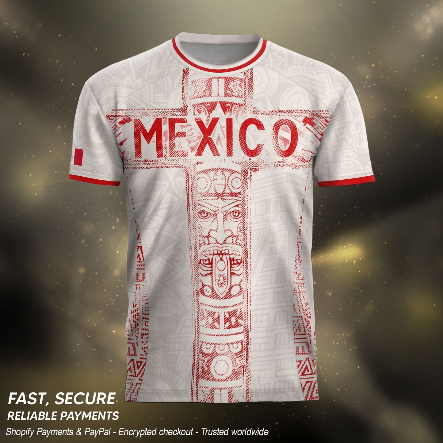 Mexico Soccer Jersey White Aztec Totem Heritage - Mexico Fan Football Design Men Shirt