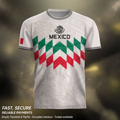 Mexico Soccer Jersey White Chevron Aztec - Mexico National Team Fan Heritage Shirt