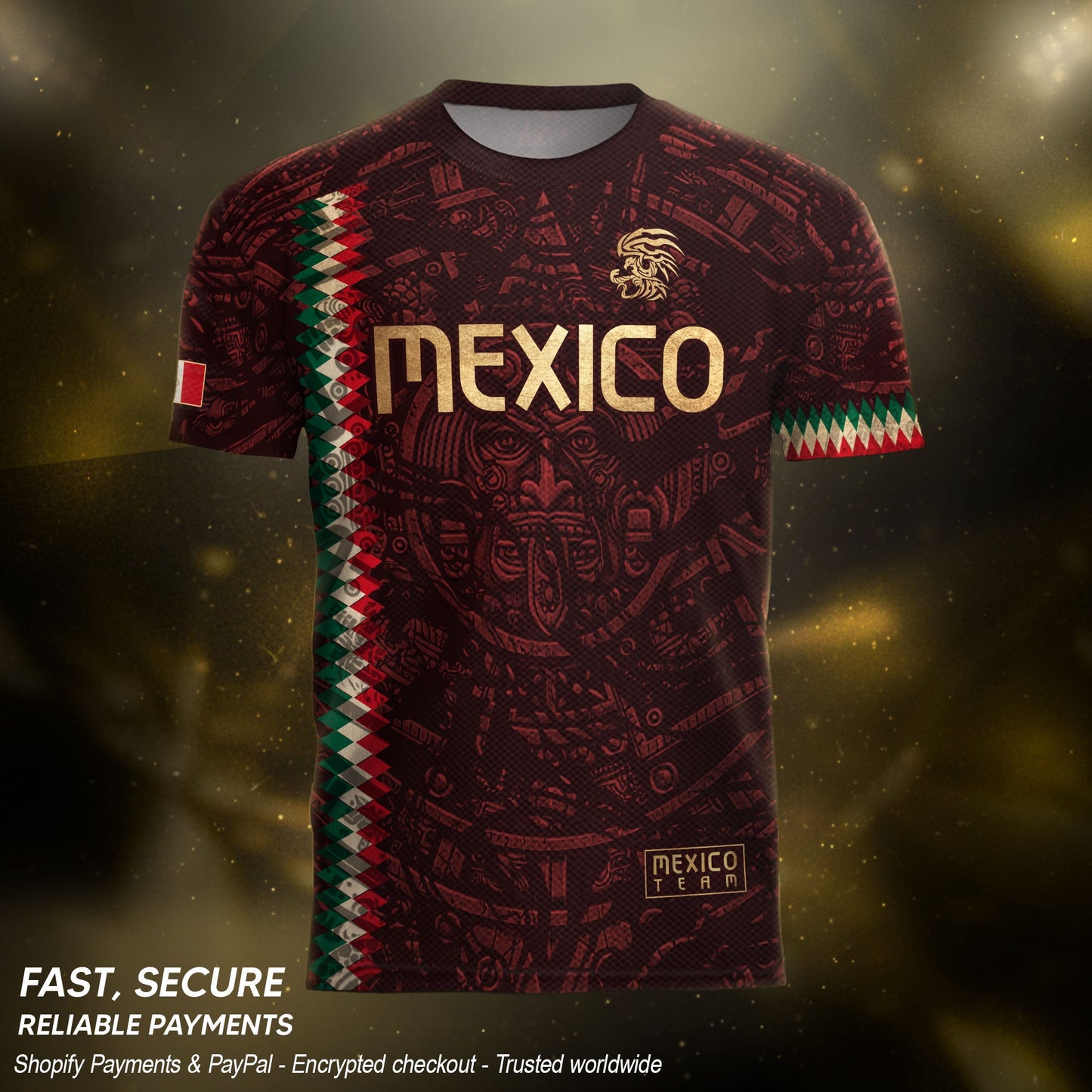 Mexico Soccer Jersey Maroon Gold Aztec Heritage - Mexico National Team Fan Football Shirt