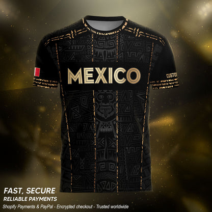 Mexico Soccer Jersey Custom Name - Aztec Heritage Black & Gold Tribal Football Shirt