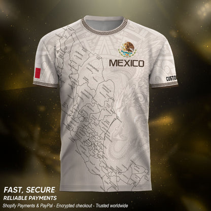 Mexico Soccer Jersey Custom Name - Vintage Map & Eagle Heritage White Football Shirt