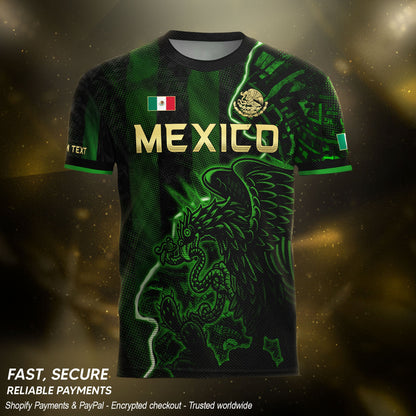 Custom Mexico Soccer Jersey – Black Green Aztec Serpent Lightning Football Shirt