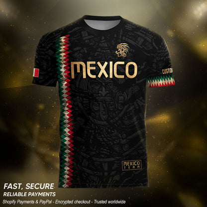 Custom Mexico Soccer Jersey Men Women Black Gold Mexican Football Jersey Playera De Mexico Jersey De Mexico