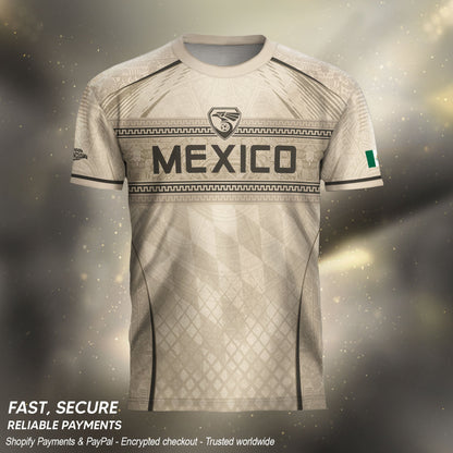 Mexico Soccer Jersey - Beige Vintage Aztec Pattern Heritage Graphic Football Shirt