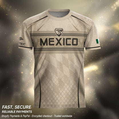 Personalized Beige Mexico Soccer Jersey Aztec Tribal Cream Sport Shirt
