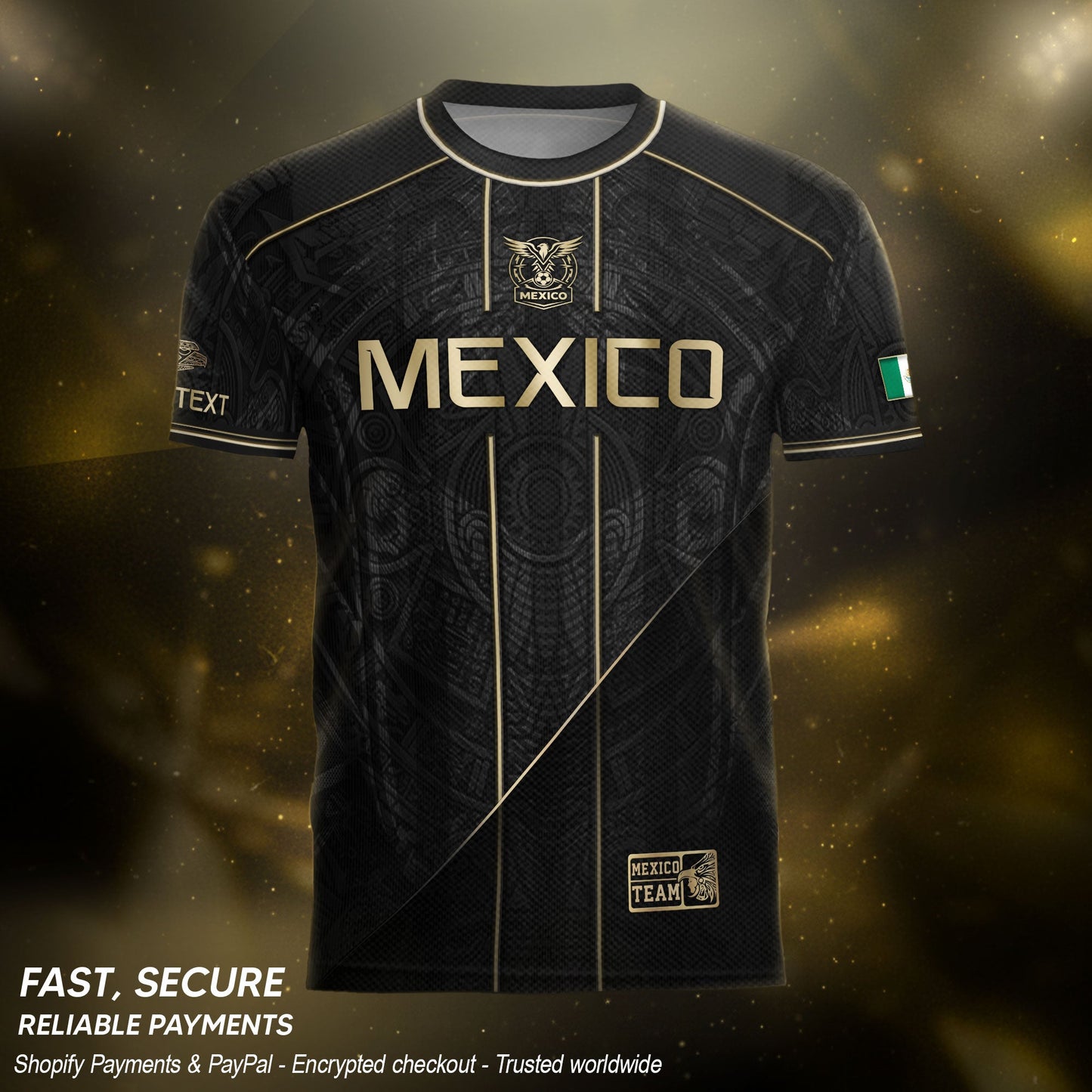 Black Mexico Soccer Jersey Custom Name Number Aztec Warrior Shirt