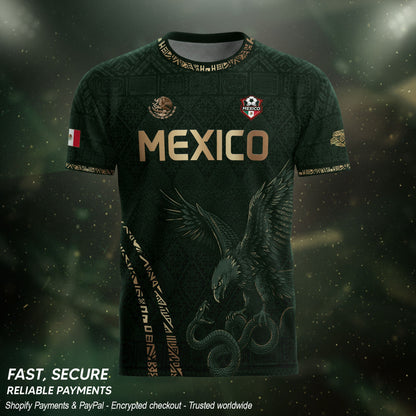 Green Mexico Soccer Jersey Gold Eagle Snake Aztec Mexican Football Shirt
