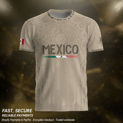 Mexico Soccer Jersey Beige Aztec Calendar Mexican Football Fan Shirt Tee