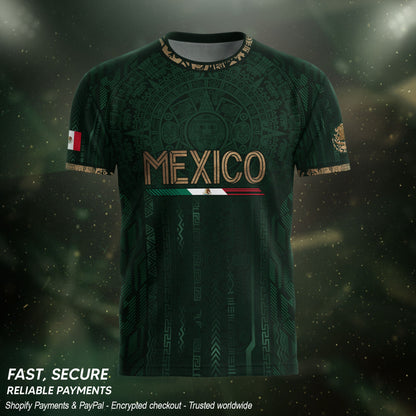 Mexico Soccer Jersey Green Gold Aztec Calendar Mexican Football Shirt Tee