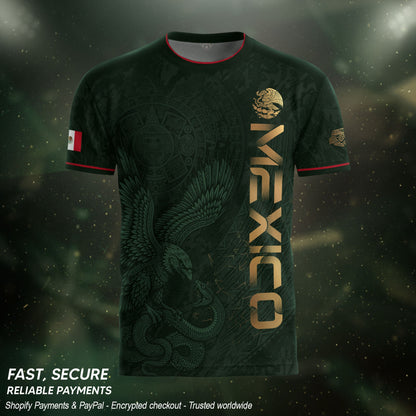 Green Mexico Football Jersey Aztec Eagle Mexican Soccer Fan Apparel Tee