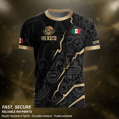 Mexico Soccer Jersey Black Gold Aztec Eagle Heritage Custom Mexican Football Shirt