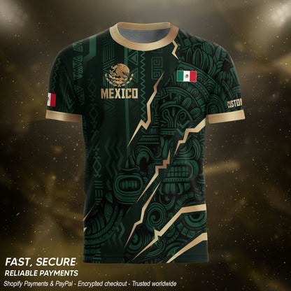 Custom Mexico Aztec Eagle Jersey Green Gold Mexican Pride Heritage Football Soccer Shirt