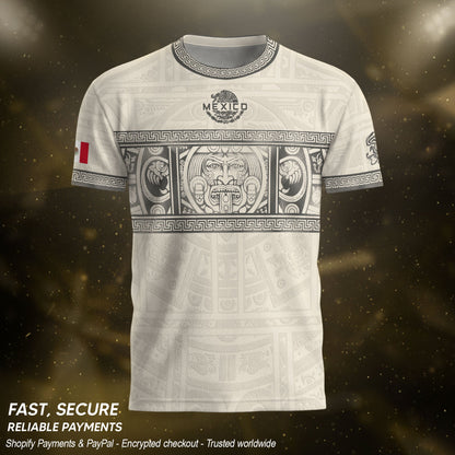 Beige Mexico Soccer Jersey Aztec Heritage Trim Mexican Football Shirt Men Women