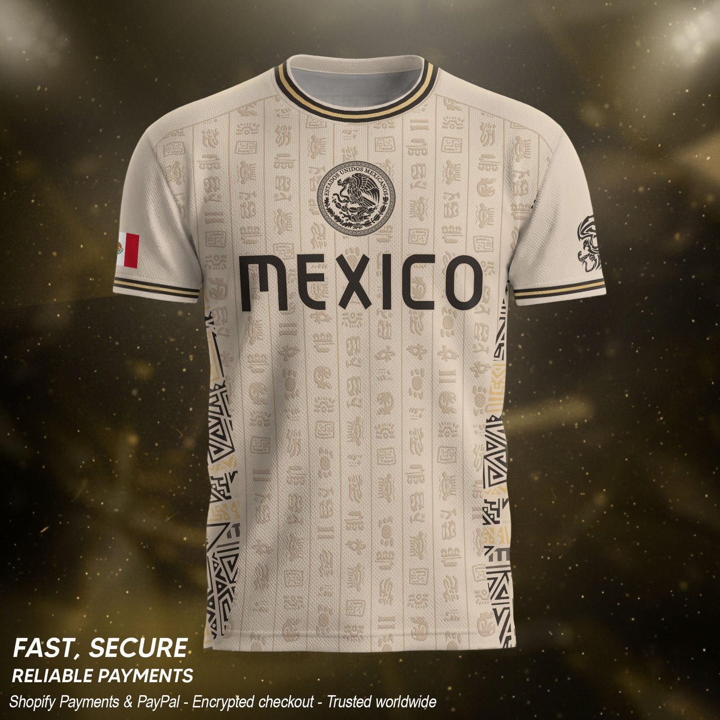 Beige Mexico Soccer Jersey Aztec Heritage Pattern Mexican Football Shirt Unisex