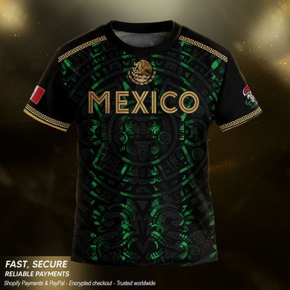 Mexico Kids Soccer Jersey Black Green Aztec Calendar Gold Youth Football Shirt