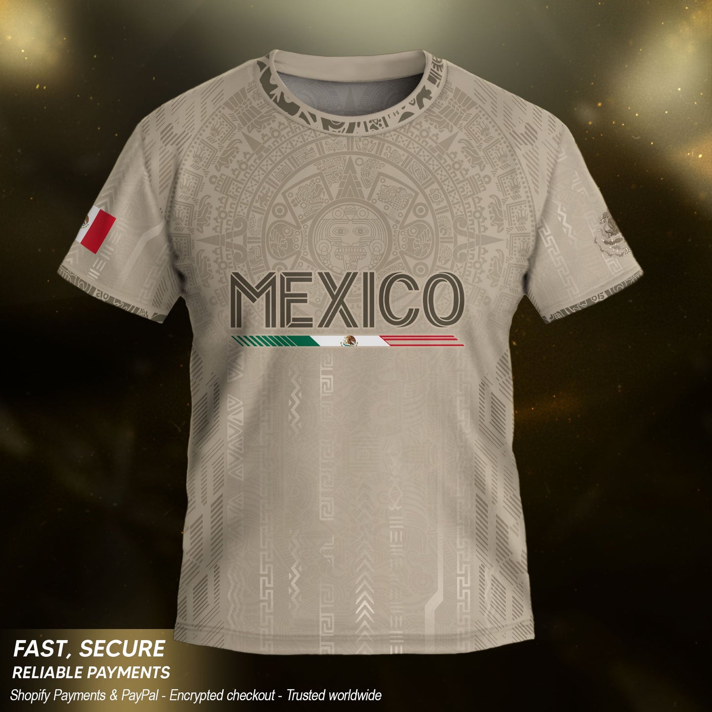 Mexico Soccer Jersey Kid Youth Aztec Calendar Beige Football Shirt Set