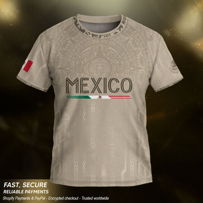Mexico Soccer Jersey Kid Youth Aztec Calendar Beige Football Shirt Set