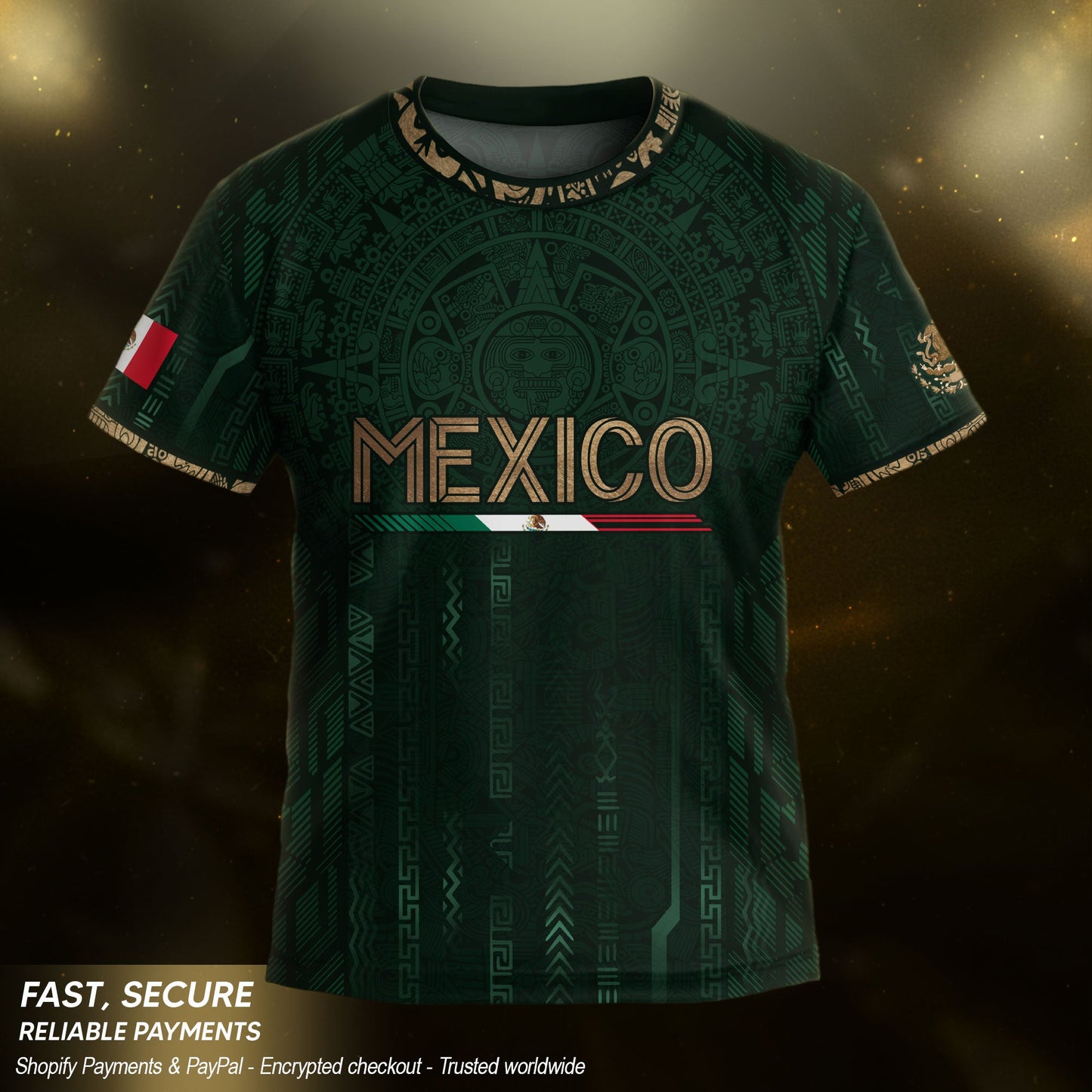 Mexico Soccer Jersey Kid Youth Aztec Calendar Green Football Shirt Tee Gift