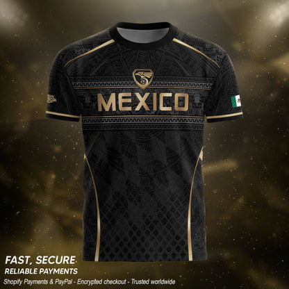 Mexico Soccer Jersey Men Black Gold Aztec Football Shirt Retro Fan Apparel