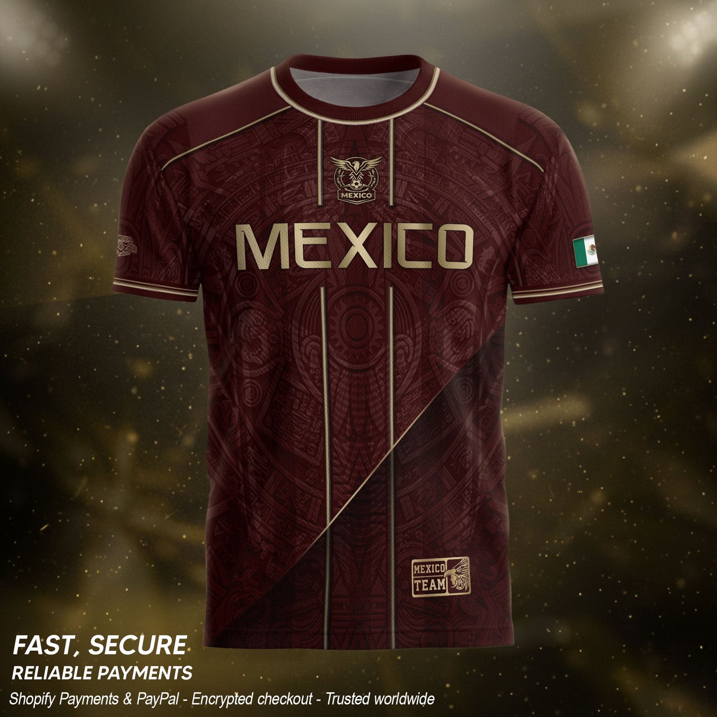 Mexico Soccer Jersey Men Maroon Gold Heritage Football Shirt Aztec Style Top