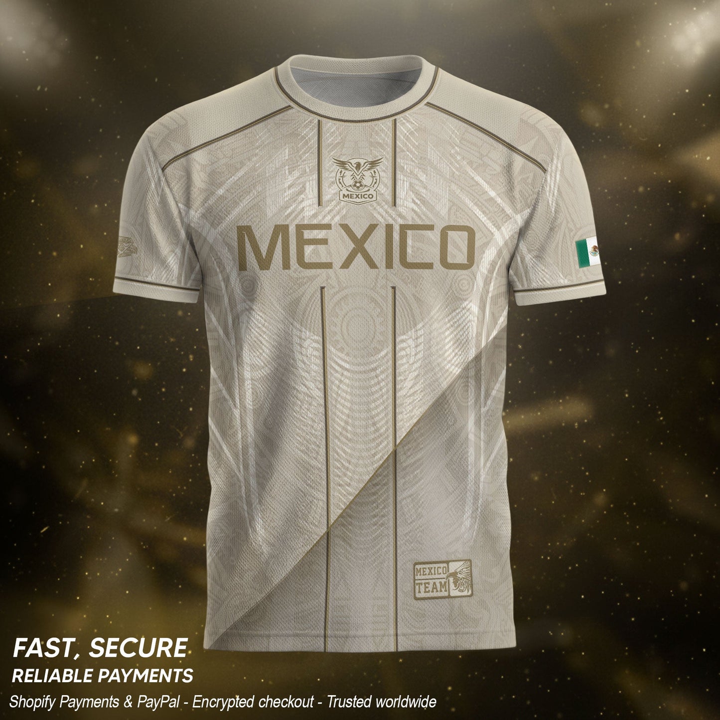 Mexico Soccer Jersey Men Beige Gold Aztec Calendar Mexican Football Shirt