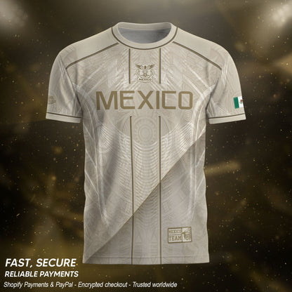 Mexico Soccer Jersey Men Beige Gold Aztec Calendar Mexican Football Shirt