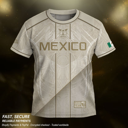 White Mexico Soccer Jersey Youth Gold Eagle Football Shirt Vintage Style Wear