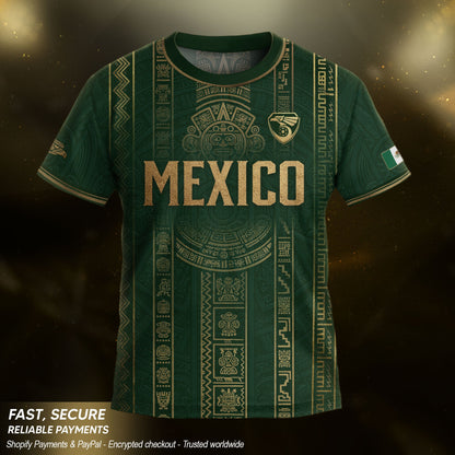 Mexico Soccer Jersey Youth Green Gold Tribal Football Shirt Premium Fan Apparel